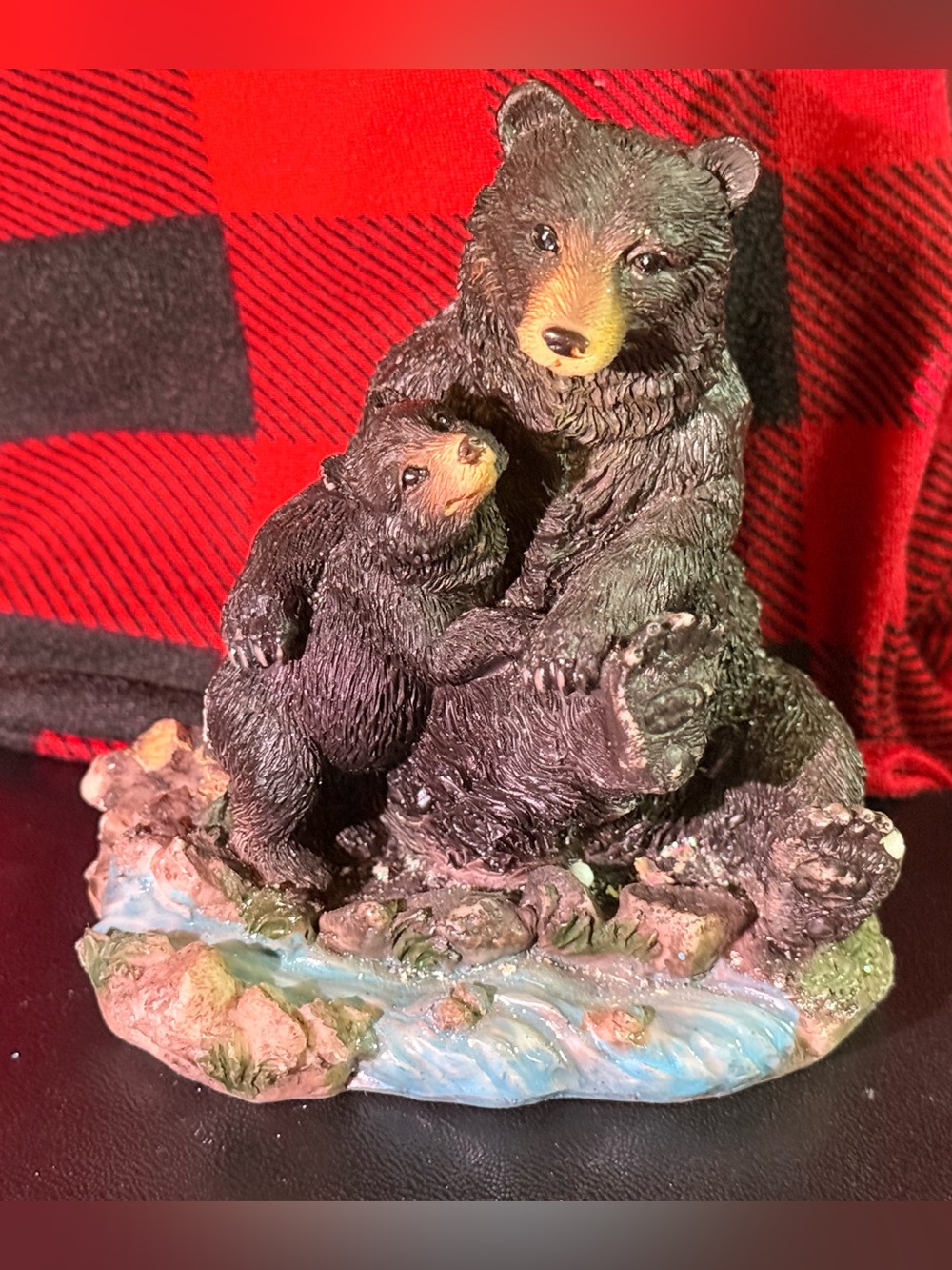 Black Bear Family Resin Sculpture - Decorative Home Art